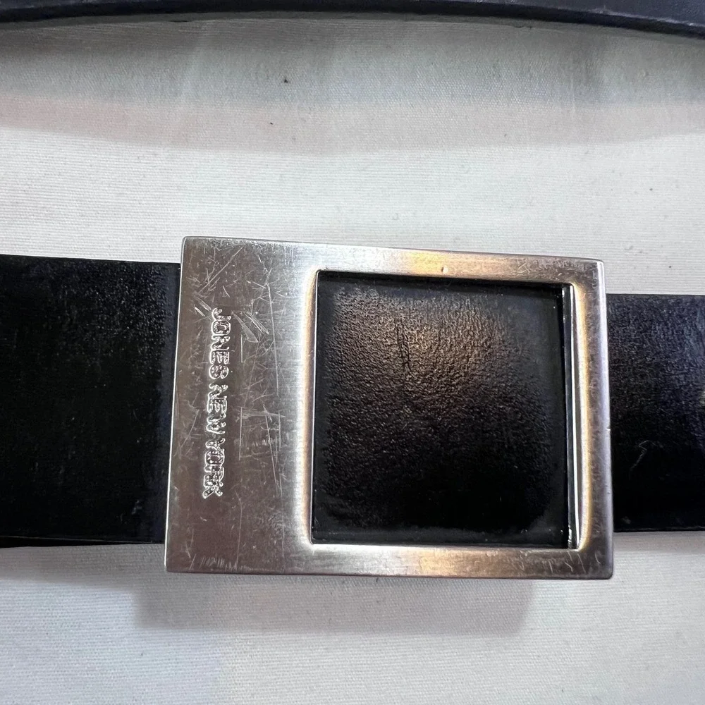 Jones New York Womens Black Bonded Leather Belt Silver Square Buckle 1X 230090